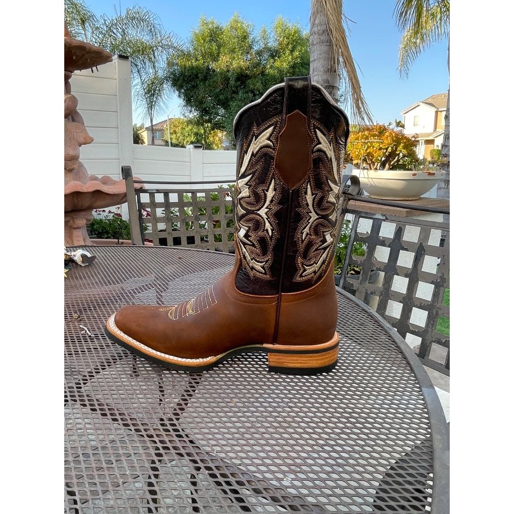Men Western Square Toe Brown Boot - Picture 3 of 6
